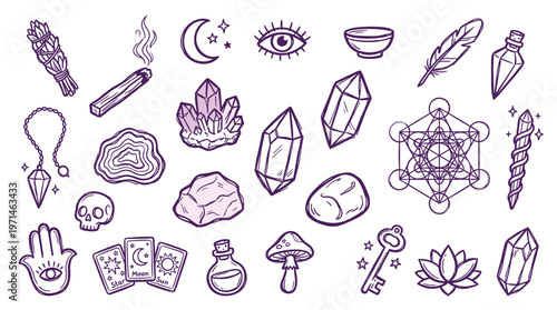 Esoteric Symbols and Mystical Objects Collection for Spiritual and Witchcraft Themes
