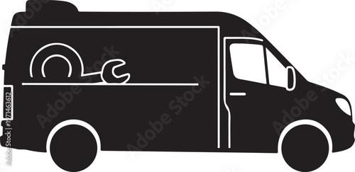 Black van, service vehicle, utility truck, transportation icon