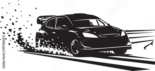 Racing car vector, speeding vehicle illustration, black silhouette, motion graphics element