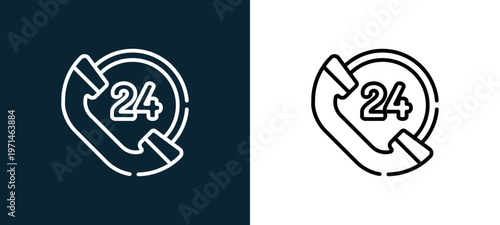 Two-color hours outline icon pair in black and white, editable stroke vector illustration for web, mobile apps, UI design, branding, and print from tech support