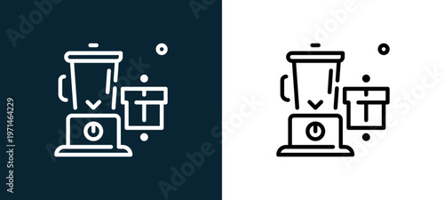 Two-color blender outline icon pair in black and white, editable stroke vector illustration for web, mobile apps, UI design, branding, and print from big sale
