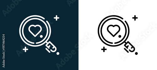Two-color magnifying outline icon pair in black and white, editable stroke vector illustration for web, mobile apps, UI design, branding, and print from big sale