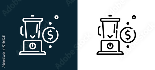 Two-color blender outline icon pair in black and white, editable stroke vector illustration for web, mobile apps, UI design, branding, and print from big sale