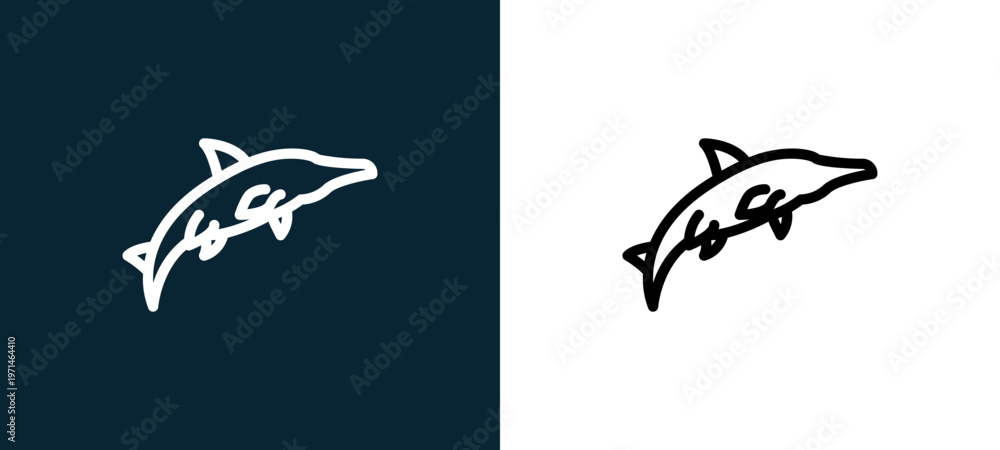 Fototapeta premium Two-color ichthyosaurus outline icon pair in black and white, editable stroke vector illustration for web, mobile apps, UI design, branding, and print from diaur