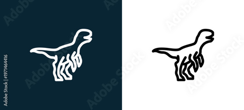 Two-color velociraptor outline icon pair in black and white, editable stroke vector illustration for web, mobile apps, UI design, branding, and print from diaur