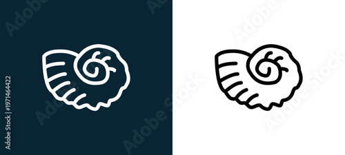 Two-color shellfish outline icon pair in black and white, editable stroke vector illustration for web, mobile apps, UI design, branding, and print from diaur
