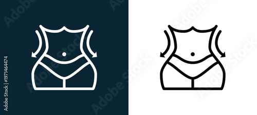 Two-color weight outline icon pair in black and white, editable stroke vector illustration for web, mobile apps, UI design, branding, and print from women health