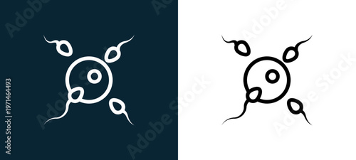 Two-color insemination outline icon pair in black and white, editable stroke vector illustration for web, mobile apps, UI design, branding, and print from women health
