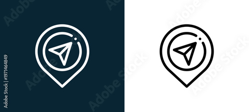 Two-color location outline icon pair in black and white, editable stroke vector illustration for web, mobile apps, UI design, branding, and print from navigation maps