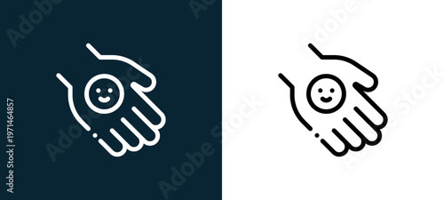 Two-color friendly outline icon pair in black and white, editable stroke vector illustration for web, mobile apps, UI design, branding, and print from friendship