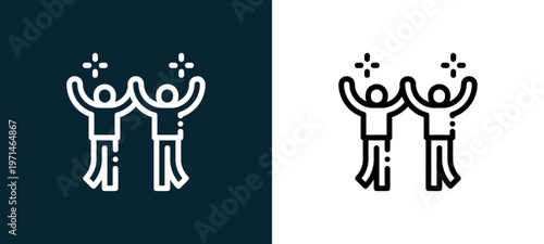 Two-color teammate outline icon pair in black and white, editable stroke vector illustration for web, mobile apps, UI design, branding, and print from friendship
