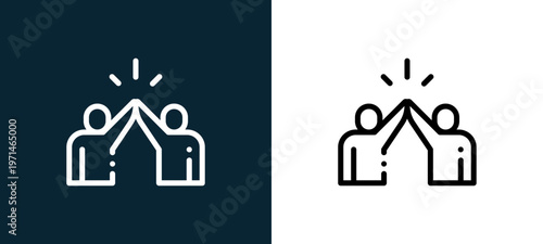 Two-color high five outline icon pair in black and white, editable stroke vector illustration for web, mobile apps, UI design, branding, and print from friendship