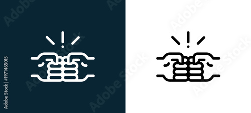 Two-color brotherhood outline icon pair in black and white, editable stroke vector illustration for web, mobile apps, UI design, branding, and print from friendship
