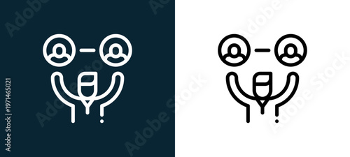 Two-color friends outline icon pair in black and white, editable stroke vector illustration for web, mobile apps, UI design, branding, and print from friendship