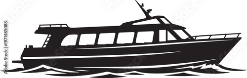 Sleek yacht, boat silhouette, black vector, nautical icon, watercraft