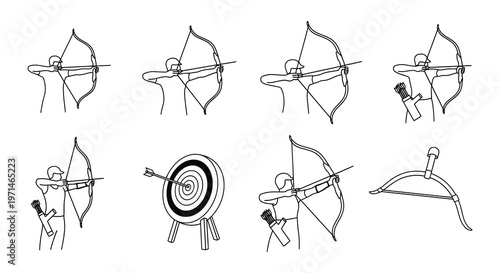 Archery collection silhouettes of archers bows arrows and targets