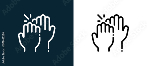 Two-color high five outline icon pair in black and white, editable stroke vector illustration for web, mobile apps, UI design, branding, and print from friendship