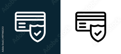 Two-color credit card outline icon pair in black and white, editable stroke vector illustration for web, mobile apps, UI design, branding, and print from take away