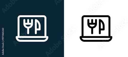 Two-color online outline icon pair in black and white, editable stroke vector illustration for web, mobile apps, UI design, branding, and print from take away