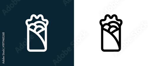 Two-color kebab outline icon pair in black and white, editable stroke vector illustration for web, mobile apps, UI design, branding, and print from take away