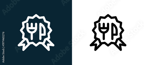 Two-color guarantee outline icon pair in black and white, editable stroke vector illustration for web, mobile apps, UI design, branding, and print from take away