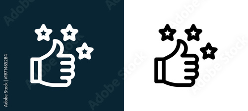 Two-color review outline icon pair in black and white, editable stroke vector illustration for web, mobile apps, UI design, branding, and print from take away