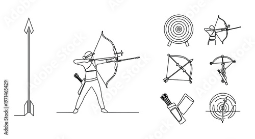 Archery collection silhouettes of archers bows arrows and targets