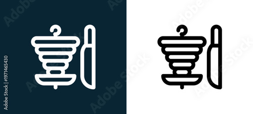 Two-color shawarma outline icon pair in black and white, editable stroke vector illustration for web, mobile apps, UI design, branding, and print from take away