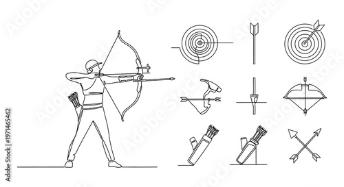 Archery collection silhouettes of archers bows arrows and targets