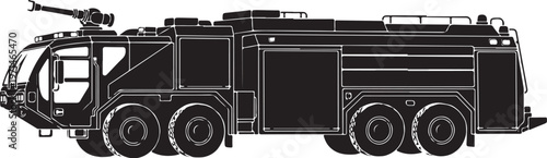 Fire truck, emergency vehicle, rescue truck, black illustration, vector graphics