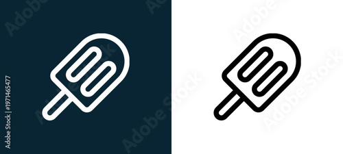 Two-color ice cream outline icon pair in black and white, editable stroke vector illustration for web, mobile apps, UI design, branding, and print from take away