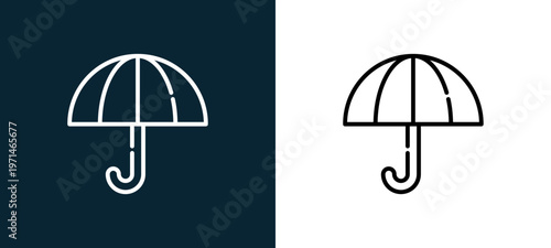 Two-color umbrella outline icon pair in black and white, editable stroke vector illustration for web, mobile apps, UI design, branding, and print from date night