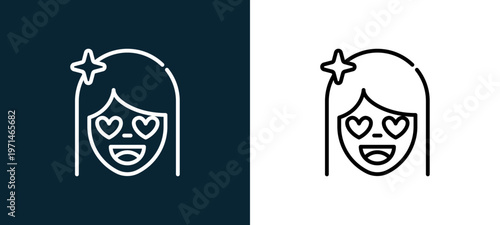 Two-color girl outline icon pair in black and white, editable stroke vector illustration for web, mobile apps, UI design, branding, and print from date night
