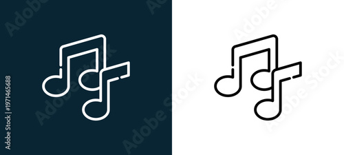 Two-color musical note outline icon pair in black and white, editable stroke vector illustration for web, mobile apps, UI design, branding, and print from date night