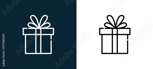 Two-color gift outline icon pair in black and white, editable stroke vector illustration for web, mobile apps, UI design, branding, and print from date night
