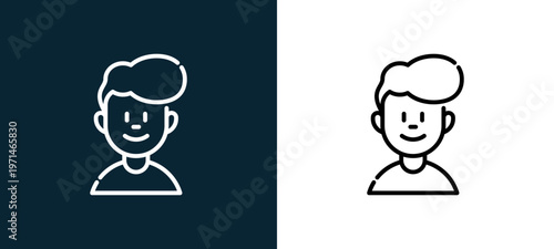 Two-color boy outline icon pair in black and white, editable stroke vector illustration for web, mobile apps, UI design, branding, and print from date night