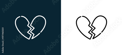 Two-color heart outline icon pair in black and white, editable stroke vector illustration for web, mobile apps, UI design, branding, and print from date night