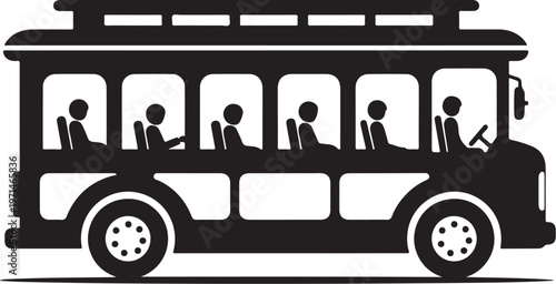 Double decker bus, tourist transportation, city travel, vector silhouette