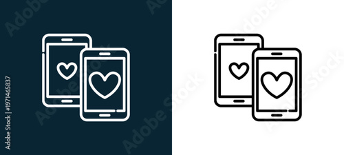 Two-color meeting outline icon pair in black and white, editable stroke vector illustration for web, mobile apps, UI design, branding, and print from date night