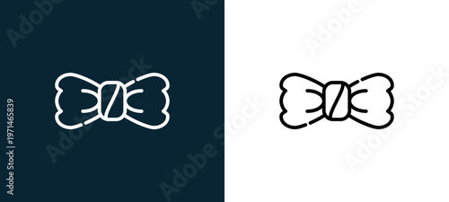 Two-color bow outline icon pair in black and white, editable stroke vector illustration for web, mobile apps, UI design, branding, and print from date night