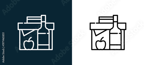 Two-color picnic outline icon pair in black and white, editable stroke vector illustration for web, mobile apps, UI design, branding, and print from date night
