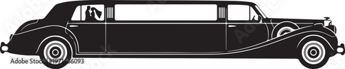 Vintage limousine, black car, luxury vehicle, transportation icon