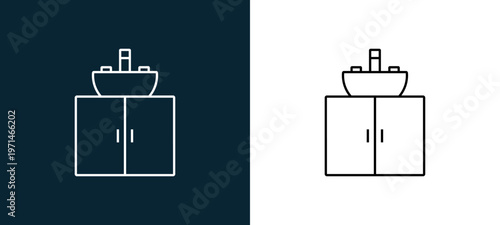 Two-color basin outline icon pair in black and white, editable stroke vector illustration for web, mobile apps, UI design, branding, and print from furniture