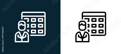 Two-color calendar outline icon pair in black and white, editable stroke vector illustration for web, mobile apps, UI design, branding, and print from CORPARATE MANAGEMENT