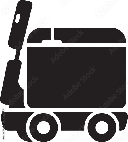 Black luggage cart, travel icon, vector suitcase trolley, airport baggage