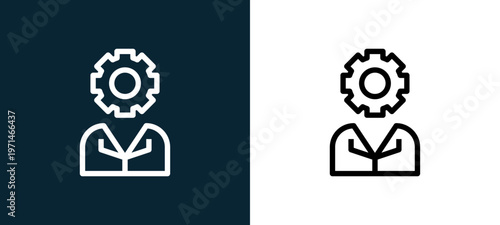 Two-color worker outline icon pair in black and white, editable stroke vector illustration for web, mobile apps, UI design, branding, and print from CORPARATE MANAGEMENT