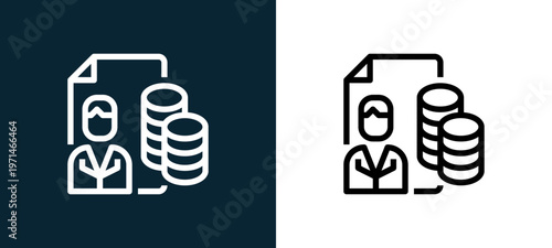 Two-color income outline icon pair in black and white, editable stroke vector illustration for web, mobile apps, UI design, branding, and print from CORPARATE MANAGEMENT