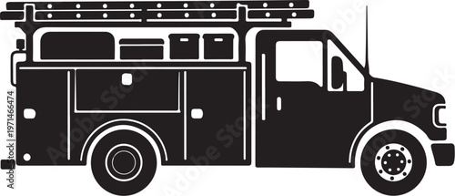Fire truck, emergency vehicle, rescue truck, black silhouette, vector icon