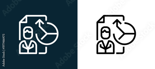 Two-color analytics outline icon pair in black and white, editable stroke vector illustration for web, mobile apps, UI design, branding, and print from CORPARATE MANAGEMENT