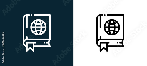 Two-color book outline icon pair in black and white, editable stroke vector illustration for web, mobile apps, UI design, branding, and print from news journal